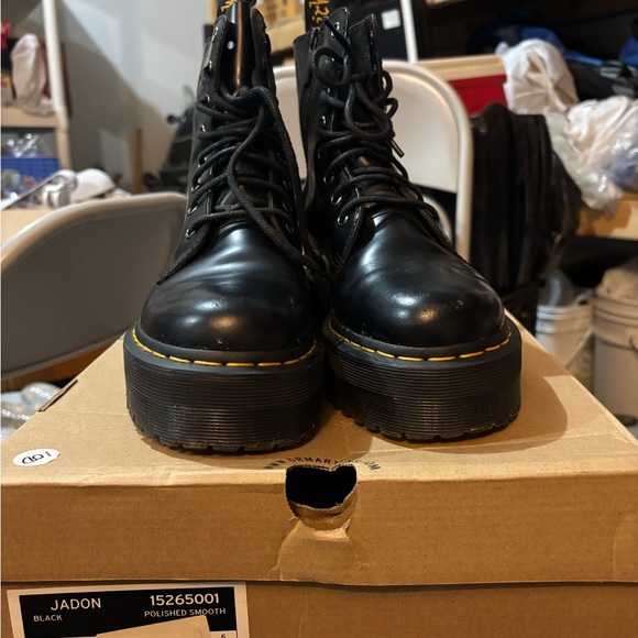 Dr. Martens Shoes - Dr. Martens Black Combat Boots with Yellow Stitching